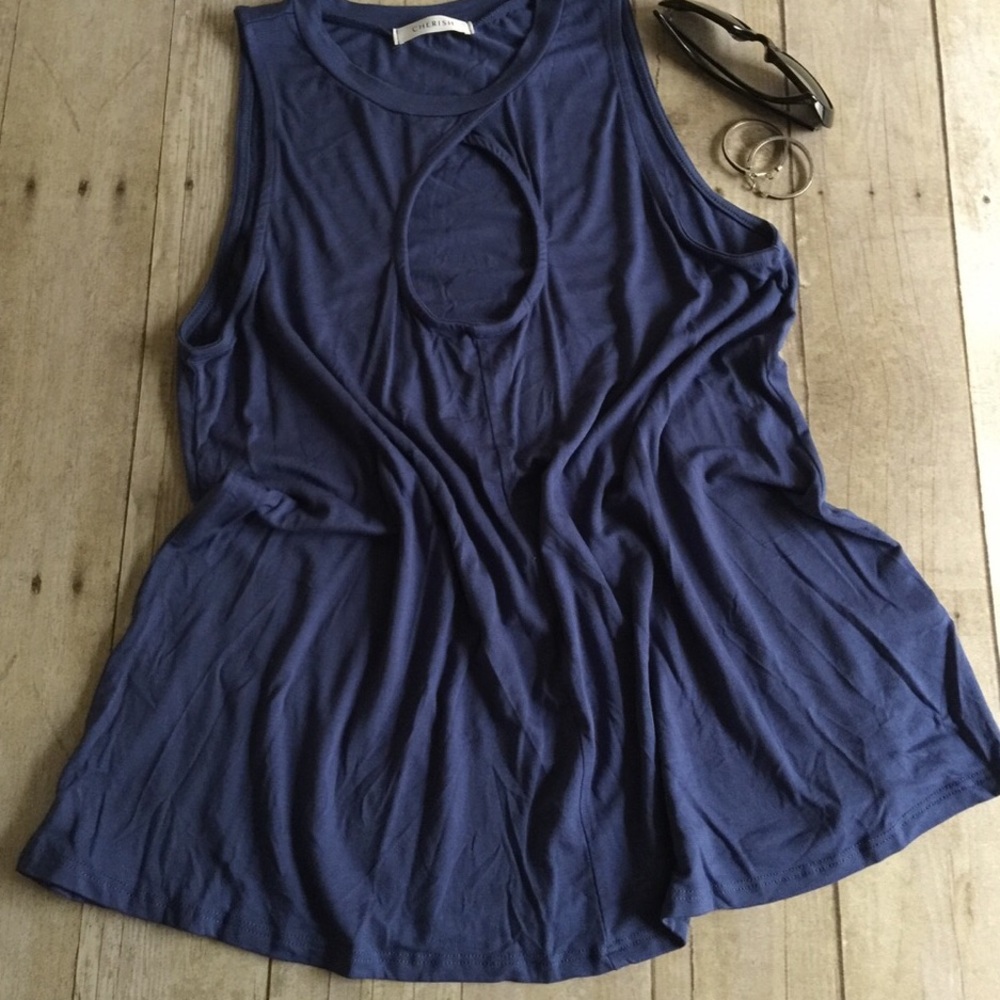 CHERISH Tanzanite Keyhole Sleeveless Swing Top - Picture 3 of 6